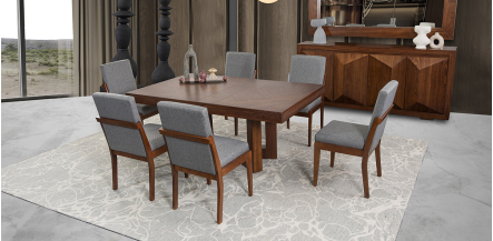 Comedor Rectangular 180 Cm Creta Gris Charcoal 7 Piezas