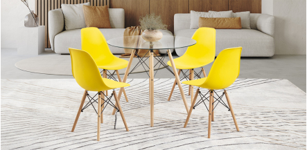 Comedor Redondo Atlas Con Sillas Amarillo 5 Piezas