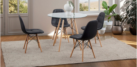 Comedor Redondo Atlas Con Sillas Angun Negro 5 Piezas