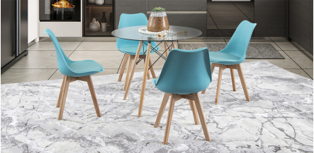Comedor Redondo Atlas Con Sillas Arthus Azul 5 Piezas