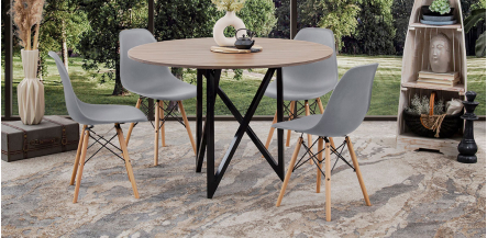 Comedor Redondo Nápoles Parota con Sillas Atlas Gris 5 Piezas