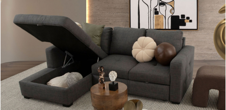 Sala Modular Izquierda Con Baúl Y Cama Alta Olivia Plus Gris 