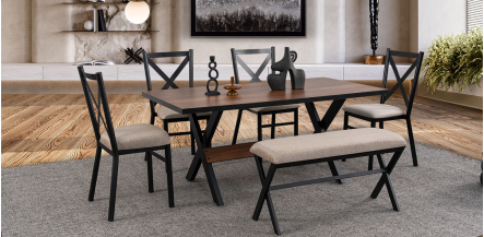 Comedor Rectangular Romeo Negro/Parota 6 Piezas