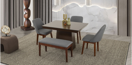 Comedor 120 Cm Montreal Con Sillas Y Banca Olaf PL Gris 5 Piezas