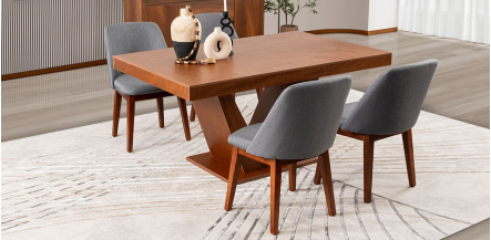 Comedor Volta Nogal Con Sillas Olaf Gris 5 Piezas