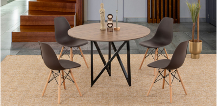 Comedor Redondo Nápoles Parota Con Sillas Atlas Café 5 Piezas