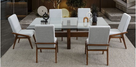 Comedor Rectangular De Cristal Praga Con Sillas Praga Mix Gris 7 Piezas