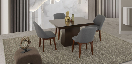 Comedor 120 Cm Montreal Con Sillas Olaf PL Gris 5 Piezas
