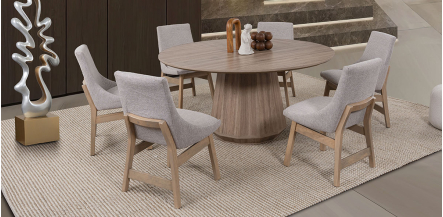 Comedor Redondo Casa Anahí Meridiani Con Sillas Odette JP Beige 7 Piezas
