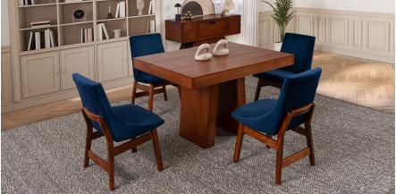 Comedor 120 Cm Odette Con Sillas Azul Marino 5 Piezas