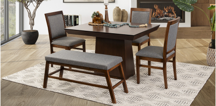 Comedor De 120 Cm Montreal Con Sillas Y Banca Gris 5 Piezas