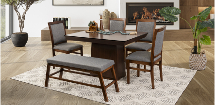 Comedor De 120 Cm Montreal Con Sillas Y Banca Gris 6 Piezas