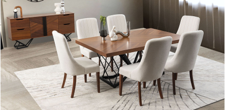 Comedor Rectangular 180 Cm Piastri Beige 7 Piezas