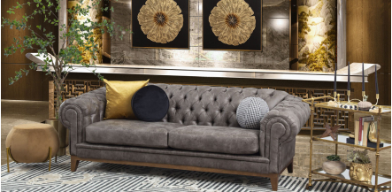 Sofá 3 Plazas Bonded Leather Begonia Gris