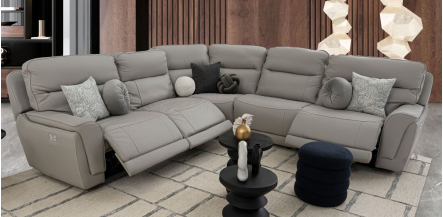 Sala Modular Con Reclinables Eléctricos Piel Darno Gris (Boal)