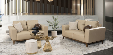 Sala Piel Littio Beige 2 Piezas