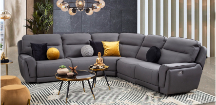 Sala Modular Con Reclinables Eléctricos Darno Curvo Gris Oxford (Boal)