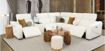 Sala Modular De Piel Con Reclinables Eléctricos Y Sistema De Refrigeración Brescia Beige