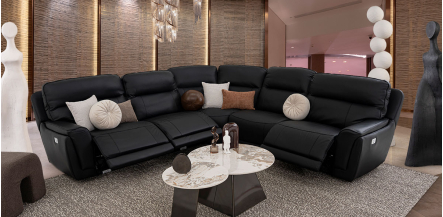 Sala Modular Con Reclinables Eléctricos Piel Darno Negro (Boal)