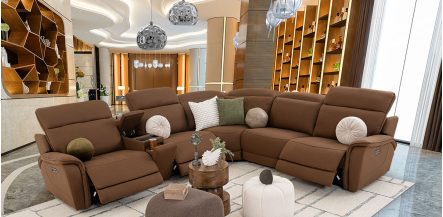 Sala Modular Con Reclinables Eléctricos Y Consola Sante Fe Café