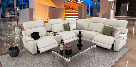 Sala Modular Con Reclinables Eléctricos Y Consola Sante Fe Gris 