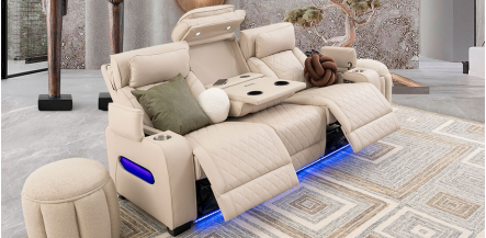 Sofá 3 Plazas Con Reclinables Eléctricos Jetour Beige