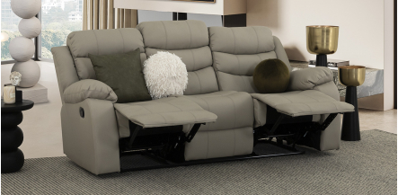 Sofá De 3 Plazas Piel Con Reclinable Caserta Gris