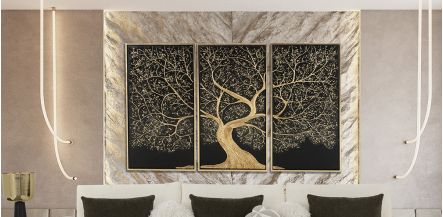 Cuadro Tríptico Decorativo Dubái Dorado