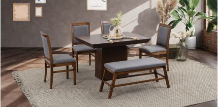 Comedor De 120 Cm Montreal Con Sillas Y Banca Gris 6 Piezas