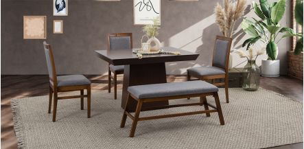 Comedor De 120 Cm Montreal Con Sillas Y Banca Gris 5 Piezas
