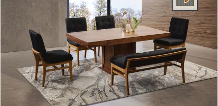 Comedor  Margot Con Sillas Y Banca Invictus Negro 6 Pzs