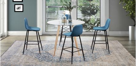 Comedor Bar Redondo Atlas Con Bancos Arlo Azul 5 Piezas