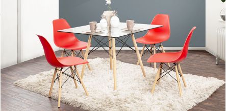 Comedor Cuadrado Atlas Con Sillas Rojo 5 Piezas