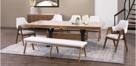 Comedor Rectangular 240 Cm Estocolmo Con Sillas Y Banca Beige 6 Piezas