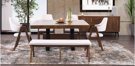 Comedor Cuadrado 150 Cm Estocolmo Con Sillas Y Banca Beige 6 Piezas