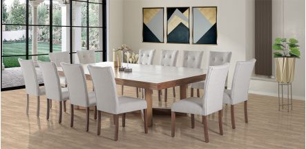 Comedor Rectangular 300 cm Zeus con 12 Sillas Góndola Beige