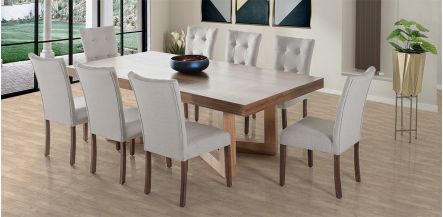 Comedor Rectangular 240 cm Zeus con 8 Sillas Góndola Beige