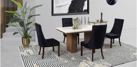 Comedor Rectangular De Mármol 150 Cm Alessia Con Sillas Luxor Negro 5 Piezas