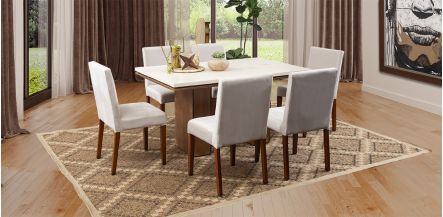 Comedor Rectangular De Mármol 150 Cm Alessia Beige 7 Piezas