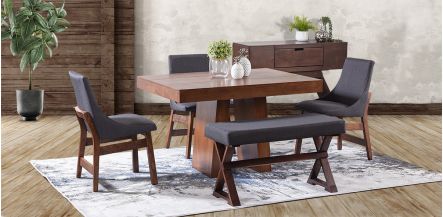 Comedor Odette Con Sillas Y Banca Gris 5 Piezas