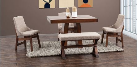 Comedor Odette Con Sillas Y Banca Beige 5 Piezas