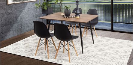 Comedor Rectangular Marla Con Sillas Atlas PL Negro 5 Pzs