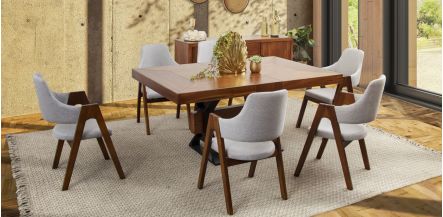 Comedor Rectangular 180 Cm Estocolmo Plata 7 Piezas