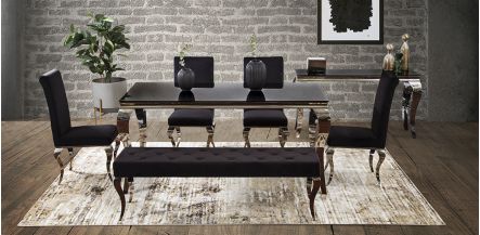 Comedor Rectangular Cristal Elenor Negro 6 Piezas