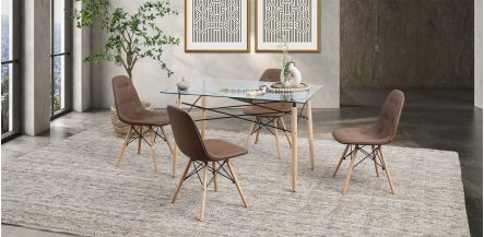 Comedor Rectangular Atlas Con Sillas Angun Café 5 Piezas