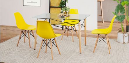 Comedor Rectangular Atlas Con Sillas Amarillo 5 Piezas