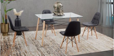 Comedor Rectangular Atlas Con Sillas Angun Negro 5 Piezas
