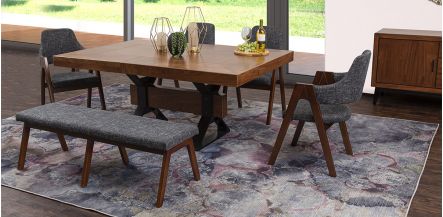 Comedor Rectangular 180 Cm Estocolmo Con Sillas Y Banca Gris 6 Piezas
