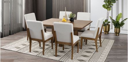 Comedor Rectangular 160 Cm Kansas Blanco 7 Piezas