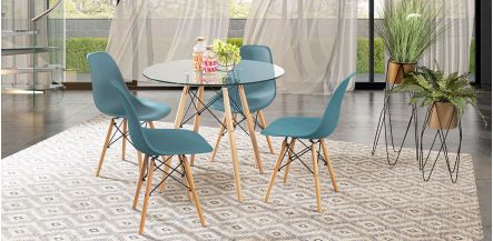 Comedor Redondo Atlas Con Sillas Azul 5 Piezas